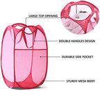 TECHMILLY Collapsible Mesh Pop Up Laundry Hamper with Sturdy Handles and Side Pocket - Portable Foldable Clothes Baskets for Dorm, Bathroom & Travel Storage (Pink) - Image 3