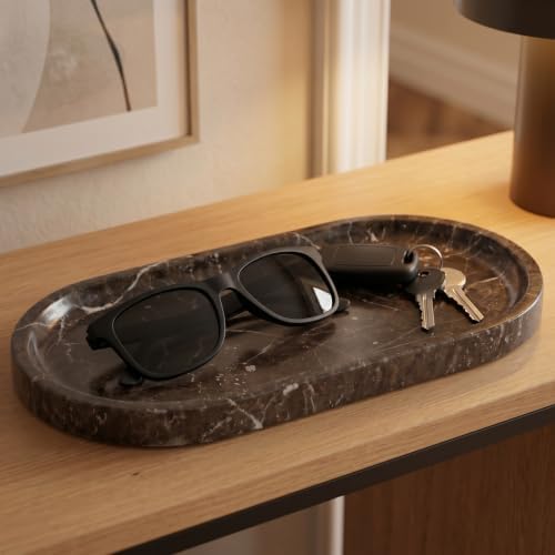 YKAJO Dark Emperador Oval Marble Tray, 9.8x4.7 Vanity Perfume Organizer - Image 6
