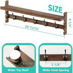 AMBIRD Wall Hooks with Shelf 28.9inch Entryway Wall Hanging Shelf, Wood Coat Hooks, Coat Rack Wall Mount Rack with 5 Dual Hooks, Glasses Organizer and Hat Organizer - Image 5