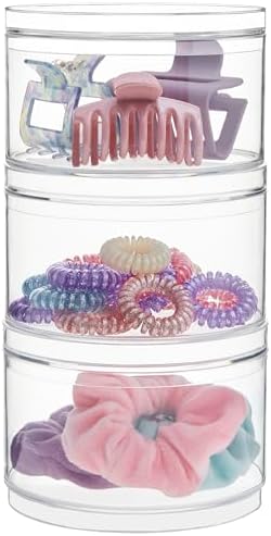 STORi Bella Stackable Clear Plastic Container (Set of 3) Round Vanity Storage Organizers with Lids for Hair Accessories & Beauty Supplies | Made in USA by STORi