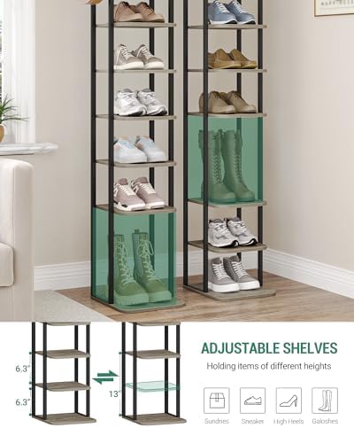 Hzuaneri 10 Tiers Vertical Shoe Rack, Narrow Shoe Tower, Tall Shoes Shelf with 2 Hooks, Adjustable Shelves, Corner Shoes Shelves for Small Spaces, Entryway, Living Room, Greige SR11205B - Image 4