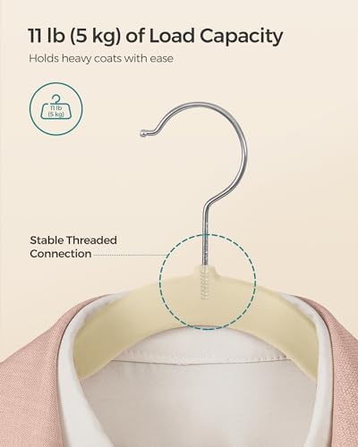 SONGMICS Velvet Hangers 50 Pack, Non-Slip Clothes Hangers with Shoulder Notches, Pants Bar, 360° Swivel Hook, Space-Saving, for Closet, Summer Sand UCRF029K05 | Suit Hangers with Shoulder Notches, Pants Bar, 360° Swivel Hook, for Closet, Summer Sand, B... - Image 5