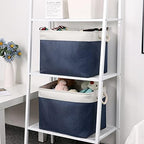 Bidtakay Fabric Storage Baskets with Handles for Organizing 16" x 11.8" x 11.8" Navy Blue Baskets [2-Pack] Shelf Baskets Large Canvas Collapsible Bins for Closet (White&Blue) - Image 4