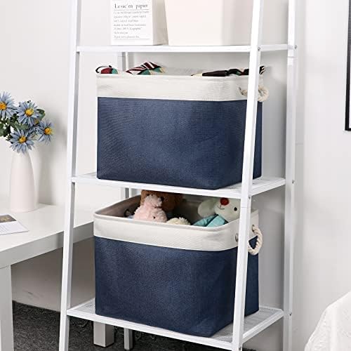 Bidtakay Fabric Storage Baskets with Handles for Organizing 16" x 11.8" x 11.8" Navy Blue Baskets [2-Pack] Shelf Baskets Large Canvas Collapsible Bins for Closet (White&Blue) - Image 4
