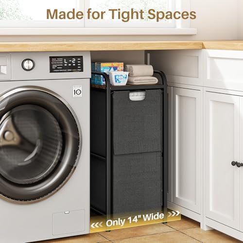 Kitstorack Laundry Hamper, Laundry Basket, Laundry Sorter with a Pull-Out and Removable Bag, Shelf, Metal Frame, 17 Gallons (62 L), Ink Black and Rustic Brown - Image 4