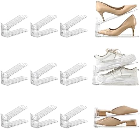 12 Pack Shoe Slots Organizer Adjustable Level Shoe Stacker Holder Storage Space Saving Sneakers Display Tray Rack for Closet by UniHIMO
