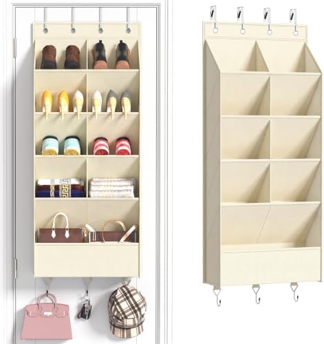 5 Tier Over the Door Shoe Organizer with 3 Bottom Hooks, Black by SIXDOVE