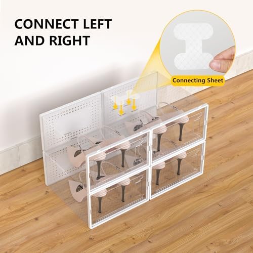 12 Pack XX-Large Stackable Clear Plastic Shoe Storage Box Organizer, White - Image 5