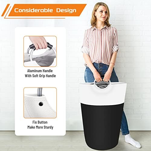 BlissTotes Laundry Basket, Laundry Hamper, Collapsible Laundry Baskets, Dirty Clothes Hamper, Waterproof Laundry Basket with Foam Protected Aluminum Handles for College Dorm, Family 115L (Black) - Image 5