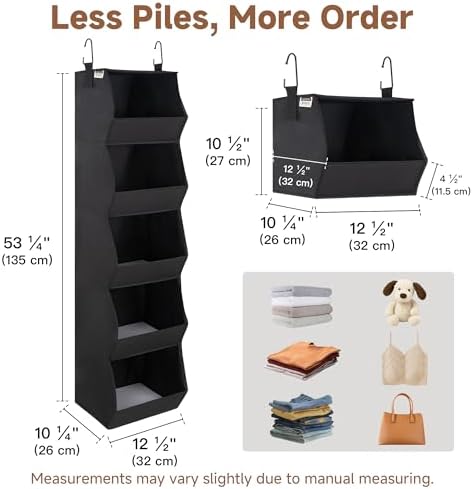 StorageWorks Basics Hanging Closet Organizer, Foldable Storage Organizer | 5-Shelf Wide Trapezoid Closet Shelves with Reinforced Anti-Sagging Support for Sweaters, Hoodies and Handbags, Black - Image 3