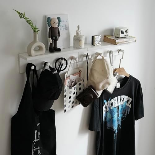 Entrance Coat Rack ，Coat Hooks, Wall-Mounted Wooden Hook Rack, Wall-Mounted Shelves are Very Suitable (White Color Finish—A-2) - Image 4