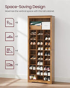 VASAGLE Tall Shoe Storage Cabinet, 10‑Tier, Holds Up to 30 Pairs of Shoes | Vertical Wood Rack, 24.8 x 13.2 x 75.6 inch, for Entryway, Honey Brown, Helan Collection ULBS273T41 - Image 7