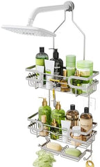 HapiRm Bathroom Hanging Shower Caddy - Rustproof Shower Shelf with 12 Hooks and 2 Soap Holders, No Drilling Bathroom Organizers and Storage - Brushed Nickel by HapiRm