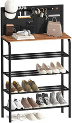 STORAGE MANIAC 5 Tier Shoe Rack for Entryway, Metal Shoe Shelf with Storage Pocket and MDF Top Board, 16-20 Pairs Free Standing Shoes Organizer for Closet, Black by STORAGEMANIAC