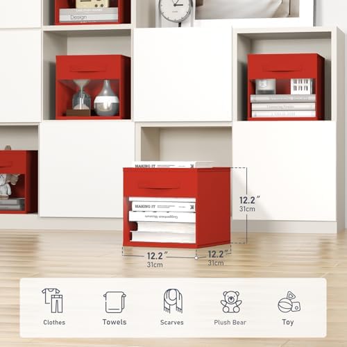 DIMJ Cube Bins, 12.2-Inch Storage Bins Cubes with Window, 6 Packs Collapsible Storage Bins with Handles, Closet Storage Baskets for Organizing Living Room, Office,8 Pack,Red - Image 2