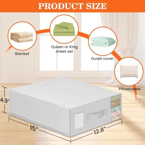 WOWBOX Sheet Organizers and Storage,Closet Bed Sheet Organizer Under Bed Storage and Organization with Label Cards & Clear Window for Bedding Sheets,Duvet Covers,Blankets (6 Pack，White) - Image 5