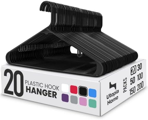Utopia Home Plastic Hangers 20 Pack – Built-in Strap Hooks Black by UTOPIAHOME