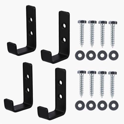 JIMMY LUCKY 4 Pcs Heavy Duty J Hooks for Hanging, Heavy Duty Garage Hooks for Hanging, Black Wall Mounted Utility Hookss, Garage Storage Hook for Hanging Extension Cords Garden Tools Clothes Keys by JIMMYLUCKY