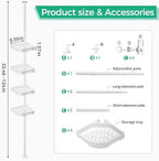 shuang qing 4-Tier Corner Shower Caddy Tension Pole Organizer, White - Image 2