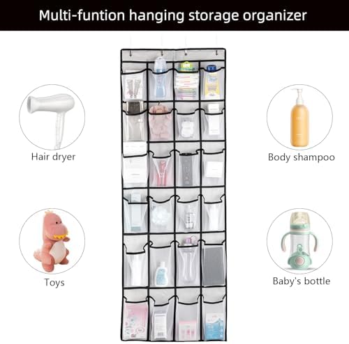 SAVERHO Hanging Shoe Organizer, Over The Door Shoe Organizer with 24 Mesh Large Pockets Door Shoe Rack for Men Women Kids Hanging Door Shoe Holder Size:58x21 Inch (White-2pack) - Image 5
