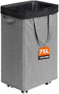 CHICVITA 75L Slim Laundry Basket with Wheels & Wash Bag, Light Grey by CHICVITA
