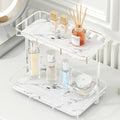 Bathroom Organizer Countertop Perfume Organizer Makeup Organizer Cosmetics Storage Display Rack Vanity Tray Dresser Stainless Steel Gold Shelf White Marble Ceramic Tray by Dobbyby