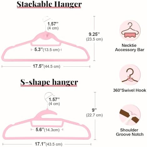 Velvet Hangers 50 Pack, S-Shaped and Stackable Felt Hanger(Pink) - Image 5
