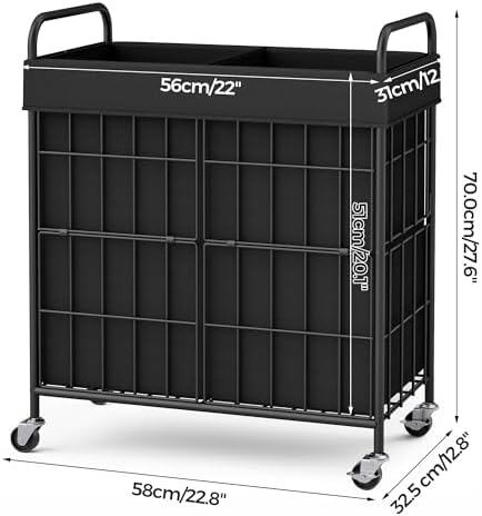 100L 2-Section Laundry Hamper with Wheels, Laundry Basket with Liner Bag - Image 7