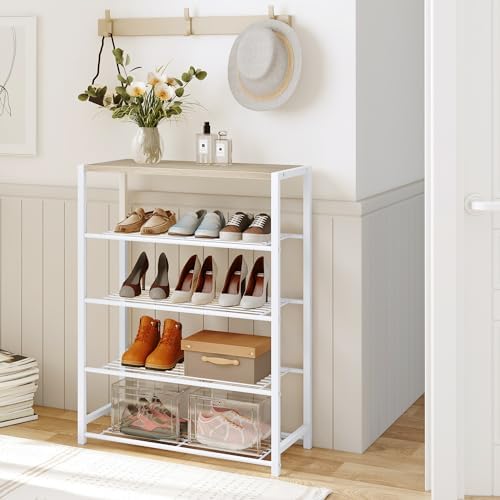 Yusong Shoe Rack Organizer, 5 Tier Industrial Shoe Storage Shelf, Narrow Sturdy Metal Shoe Shelves for Closet Entryway, White - Image 2