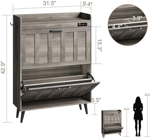 ChooChoo Shoe Storage Cabinet with 2 Flip Drawers and Deodorizer - Image 3