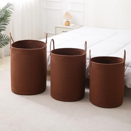 Laundry Basket Hamper Tall Rope Storage Woven for Blanket toys Dirty Clothes in Living Room Bathroom Bedroom (Dark Brown, 100L/26.4Gal) - Image 6