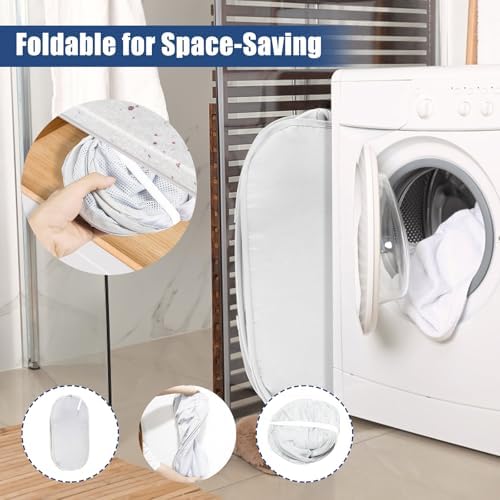 Collapsible Laundry Baskets, Upgrade Pop Up Laundry Hamper with Convenient Bags, Foldable Laundry Basket Mesh Light Weight, Easy to Carry Clothes Hampers for Laundry, Dorm, Toys, Travel White - Image 3