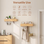 CycleCrew Solid Wood Wall Mounted Coat Rack with Shelf Hooks - Modern Floating Shelves with 5 Hidden Hooks, Heavy Duty Entryway Coat Key Holder Hanger for Hallway Bathroom Bedroom Home Decor - Image 3