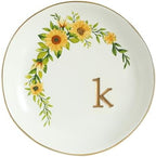 COLLECTIVE HOME - Ceramic Jewelry Tray, Trinket Dish for Rings Earrings Necklaces Bracelet Watch Keys, Birthday Mother's Day Christmas Gift for Women, 4.75", White Surface wirh Sunflowers (k) by COLLECTIVEHOME