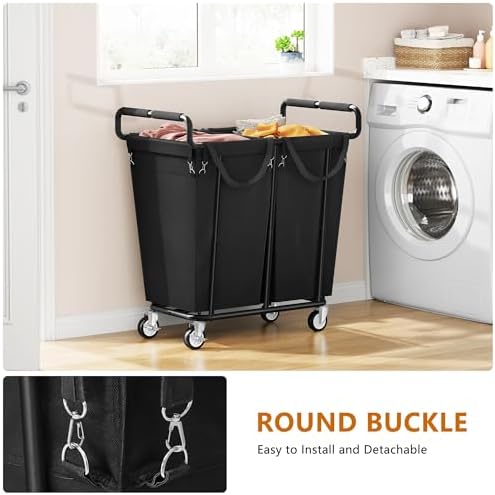 Gewudraw 2 Bag Laundry Hamper with Wheels Medium Size, 250L, Black - Image 5