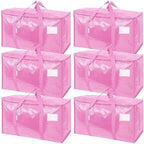 TICONN 6 Pack Extra Large Moving Bags Heavy Duty with Zippers & Carrying Handles, Durable Storage Bags Moving Boxes for Closet Organizers and Storage (6 Pack, Pink) by TICONN