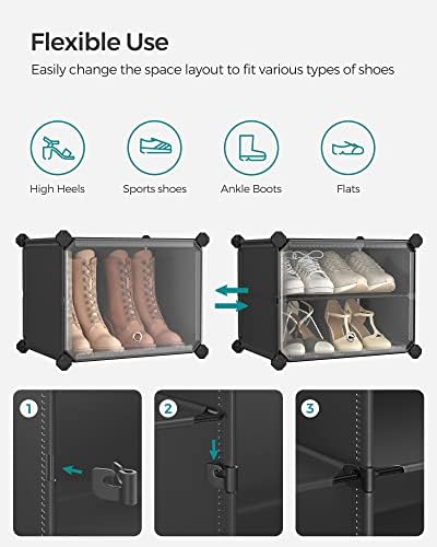 SONGMICS Shoe Rack, 10-Tier with Doors, 40-Pair Storage Cabinet | Shoe Organizer, Steel Frame, Plastic Panel, Bedroom, Entryway, Ink Black and Transparent, DAMION Collection ULPC035B01 - Image 6