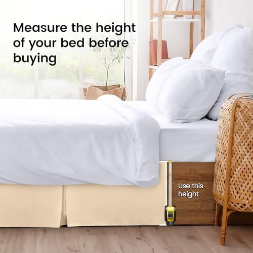 Queen Bed Skirt, Hides Under-Bed Storage 16 Inch Drop, Pleated, Beige - Image 4