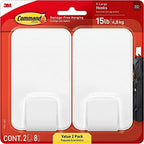 Command 15 Lb XL Heavyweight Wall Hook, Damage Free Hanging Wall Hook with Adhesive Strips, Heavy Duty Single Wall Hook for Hanging Back to School Organizers, 2 White Hooks and 8 Strips by Unknown