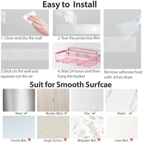 Liuoud 5 Pack Shower Caddy for Inside Shower, Pink Bathroom Decor Set - Image 7