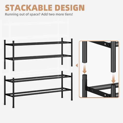 STORAGE MANIAC Long Expandable Shoe Rack, 12 Pairs Metal Wide Stackable Shoe Rack, Adjustable Shoes Shelf, Freestanding Shoes Organizer for Closet, Entryway, Hallway, Garage, Front Door, 2 Tiers - Image 3