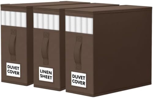 WOWBOX Sheet Organizers and Storage,Closet Bed Sheet Organizer Under Bed Storage and Organization with Label Cards & Clear Window for Bedding Sheets,Duvet Covers,Blankets (3 Pack，Brown) by WOWBOX