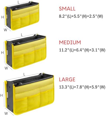 Vercord Purse Organizer Insert for Handbags Bag Organizers Inside Tote Pocketbook Women Nurse Nylon 13 Pockets Yellow Large - Image 3
