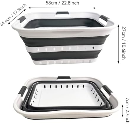 SAMMART Collapsible Plastic Rectangular Laundry Basket - Foldable Pop Up Storage Container/Organizer - Portable Laundry Hamper - Space Saving (White/Steel Grey, 42L) - Image 3