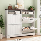 Hidden Shoe Storage Cabinet with 4 Flip Drawers & Open Storage by WINWY