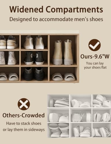 DINZI LVJ Shoe Storage Bench with Cushion, 15-Cubby Shoe Rack with Seat - Image 4