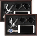 Wooden Valet Tray with Leather Base - Nightstand Catchall Organizer for Cologne, Perfume, Keys, Wallet, Phone, Watch, Jewelry & Sunglasses (2Pcs Black) by Zosenley