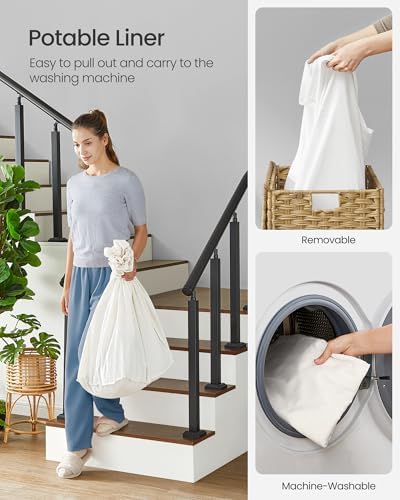 SONGMICS Rolling Laundry Hamper with Lid, 160 L 3-Section Synthetic Rattan - Image 6