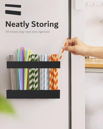 Magnetic Acrylic Straw Holder for Fridge - 5 Slot Sturdy Kitchen Organizer, Adhesive-Free Refrigerator Storage for Metal, Glass, Silicone Straws & Utensils (Separate unit Black-Magnetic Type-5C) - Image 5