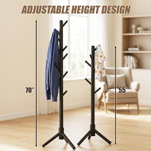 Simple Houseware Wooden Coat Rack Stand, Hall Tree with 9 Hooks, Black - Image 7